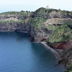 View of the northwestern cliffs of the island and the 2020 landslide (photo Raffaella Frondoni)